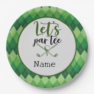 Golf Party Green Argyle Paper Plate