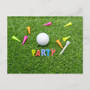 Golf Party invitaion with golf ball and tee green  Announcement Postcard