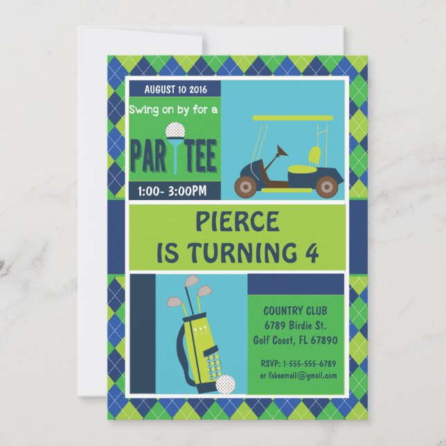 Golf Party Invitation - Golf Birthday Personalised (Front)