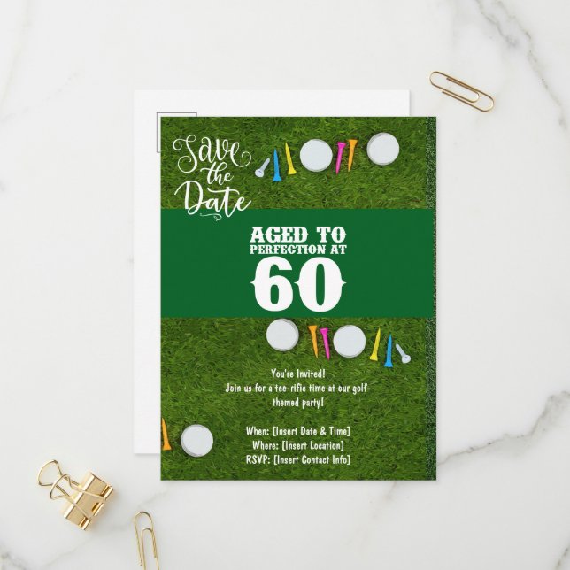 Golf Party invitation Save the Date 60th Birthday (Front/Back In Situ)