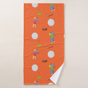 Golf pattern on orange bath towel