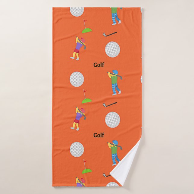Golf pattern on orange bath towel (Bath Towel)