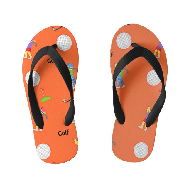 Golf pattern on orange kid's thongs (Footbed)