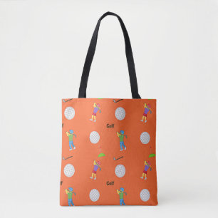 Golf pattern on orange tote bag