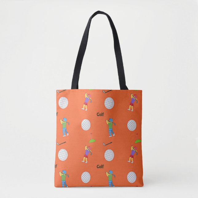 Golf pattern on orange tote bag (Front)
