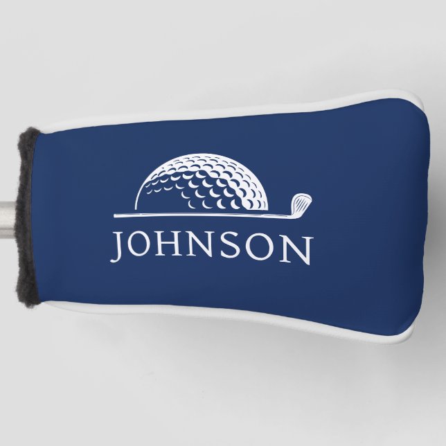 Golf Personalised Name Navy Blue Putter Golf Head Cover (Front)