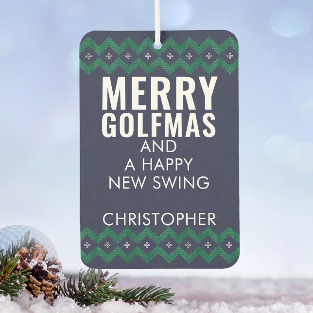 Golf Photo Christmas Golfmas Pine Air Freshener (Merry Golfmas and a Happy New Swing! Just add your name to this festive car air freshener!)
