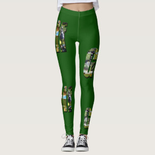 Golf Picture Logo Collage, Green Leggings