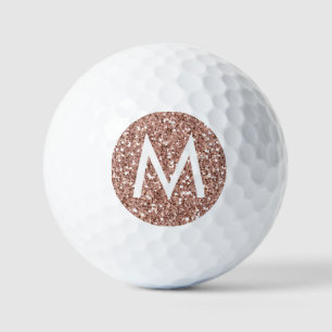 Golf Pink Monogram Initial Rose Gold Glitter Balls