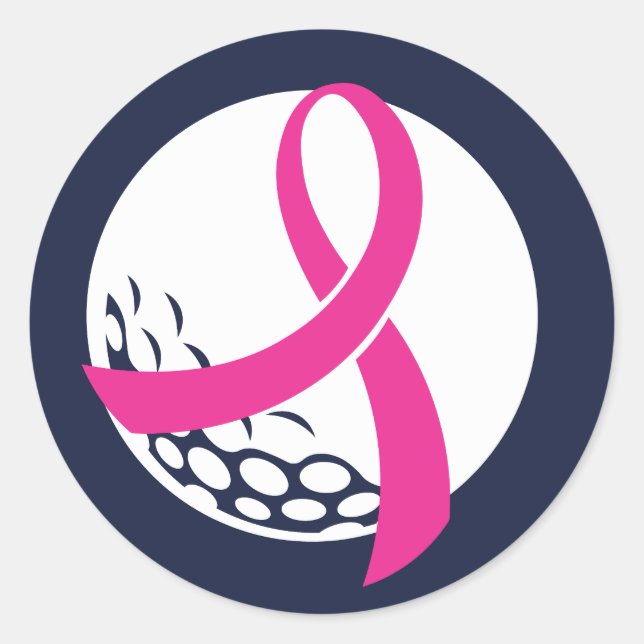 Golf Pink Ribbon Breast Cancer Awareness Classic Round Sticker (Front)