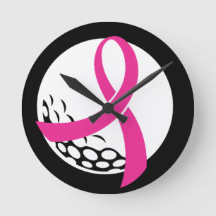 Golf Pink Ribbon Breast Cancer Awareness Round Clock