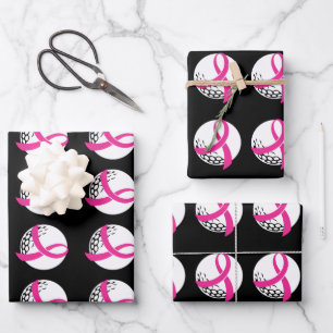 Golf Pink Ribbon Breast Cancer Awareness Wrapping Paper Sheet