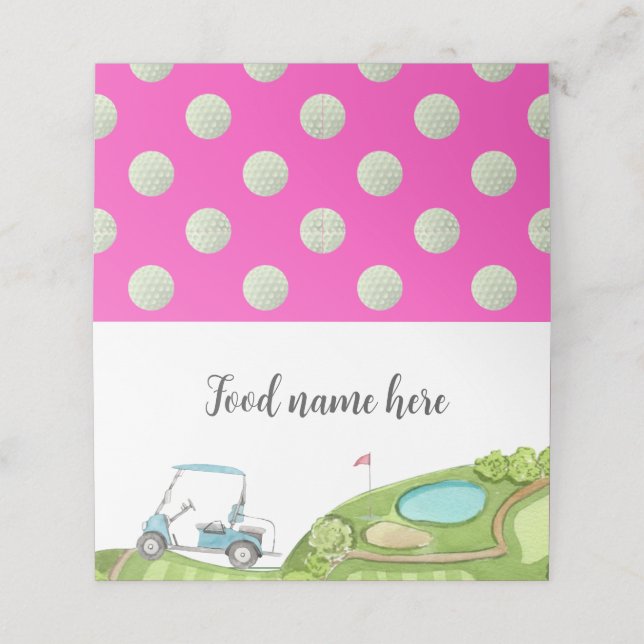 Golf Pink Tent Place Card Birthday Baby Shower (Outside Unfolded)