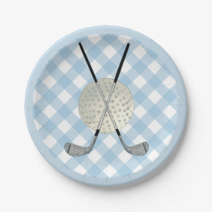 Golf Plaid Blue White Preppy Country Club Paper Plate