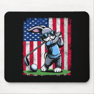 Golf Player Bunny Easter Egg Golfers American Flag Mouse Pad