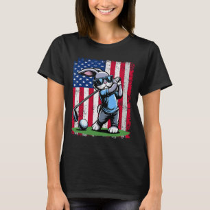 Golf Player Bunny Easter Egg Golfers American Flag T-Shirt