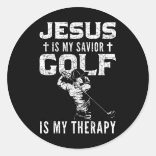 Golf Player Christian Sports Lover Gift Idea Jesus Classic Round Sticker