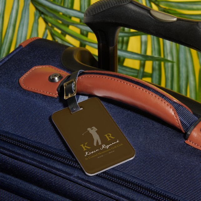 Golf Player Classic Golfer Brown Luggage Tag (Front Insitu 1)