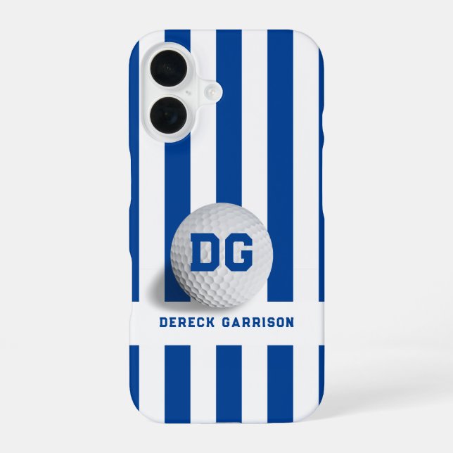 Golf Player | Deep Blue Initials iPhone 16 Case (Back)