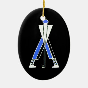 GOLF PLAYER,GOLFER BLACK,BLUE SAPPHIRE MONOGRAM CERAMIC ORNAMENT
