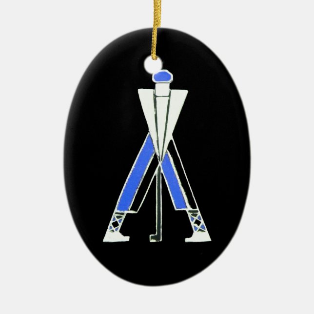 GOLF PLAYER,GOLFER BLACK,BLUE SAPPHIRE MONOGRAM CERAMIC ORNAMENT (Front)