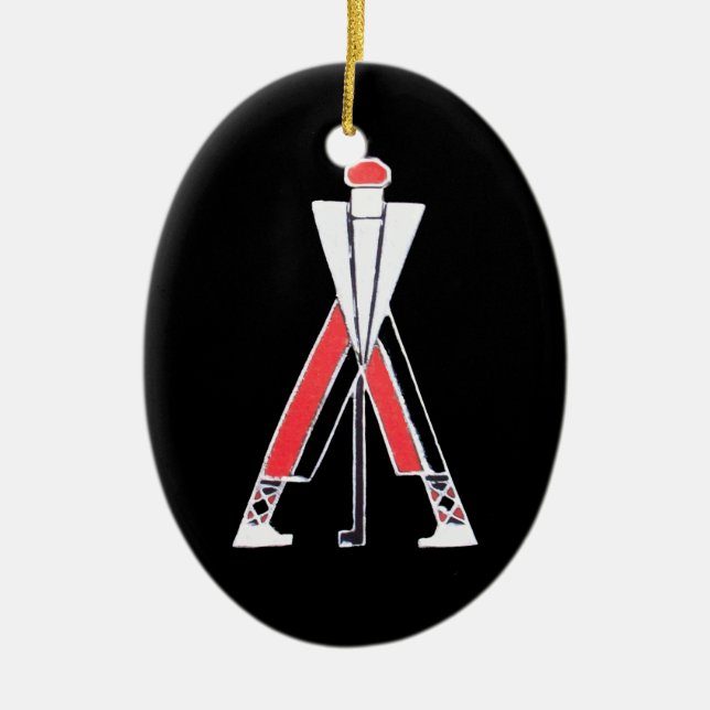 GOLF PLAYER,GOLFER BLACK ,RED RUBY MONOGRAM CERAMIC ORNAMENT (Front)