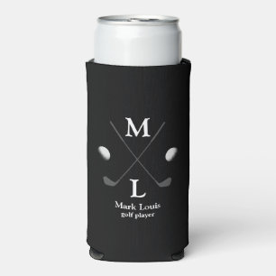 Golf Player /Golfer Monogram/ Personalised Black Seltzer Can Cooler