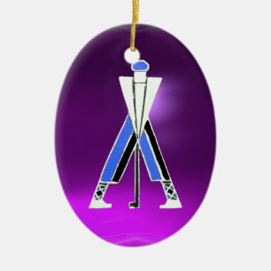 GOLF PLAYER,GOLFER PURPLE AMETHYST MONOGRAM CERAMIC TREE DECORATION