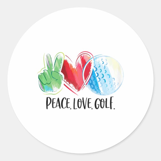 Golf Player Golfing Golf Club Peace Love Golf  Classic Round Sticker (Front)