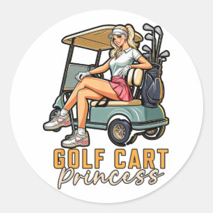 Golf Player Golfing Golfer Girl Humour Golf Cart P Classic Round Sticker
