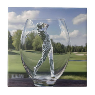 Golf Player In A Glass Tumbler With Golf Course,  Ceramic Tile