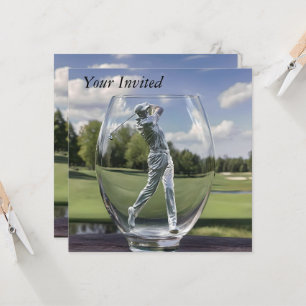 Golf Player In A Glass Tumbler With Golf Course, Invitation