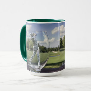 Golf Player In A Glass Tumbler With Golf Course, Mug