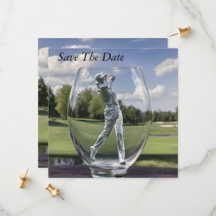 Golf Player In A Glass Tumbler With Golf Course, Save The Date
