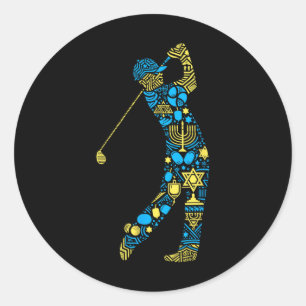 Golf Player Menorah Dreidel Jewish Hanukkah Womens Classic Round Sticker