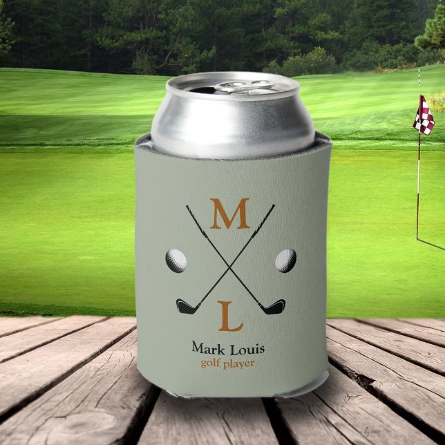 Golf Player Monogram Personalised Can Cooler (Creator Uploaded)