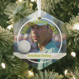 Golf Player Photo Golf Champs 20XX Glass Tree Decoration