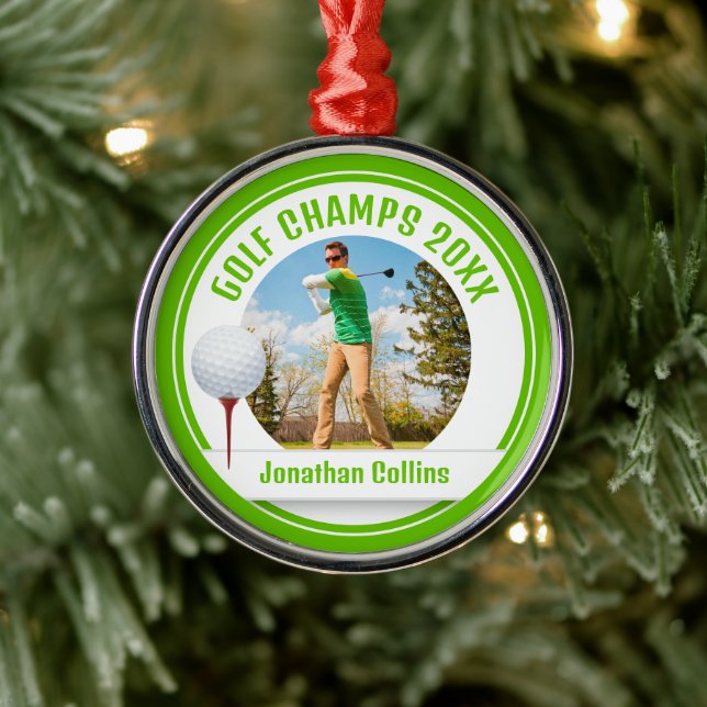 Golf Player Photo | Golf Champs 20XX Metal Ornament (Tree)