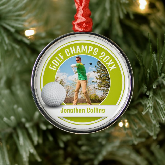 Golf Player Photo | Golf Champs 20XX Metal Ornament (Tree)
