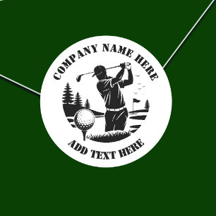 Golf Player Pine Trees Add Name Classic Round Sticker