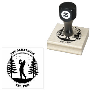 Golf Player Pine Trees Add Name Rubber Stamp