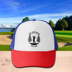 Golf Player Pine Trees Add Name Trucker Hat