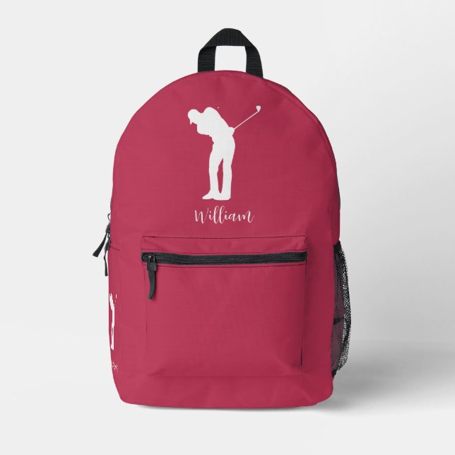Golf Player Script Monogram Club Members Custom Printed Backpack (Front)