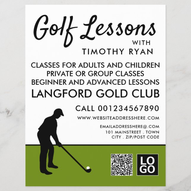 Golf Player Silhouette, GoIf Lesson Advertising Flyer (Front)
