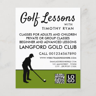 Golf Player Silhouette, GoIf Lesson Advertising Flyer