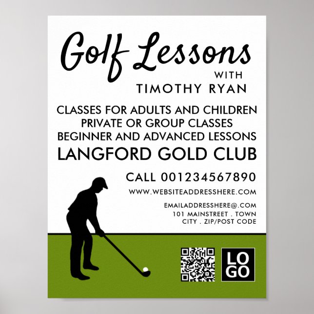 Golf Player Silhouette, GoIf Lesson Advertising Poster (Front)