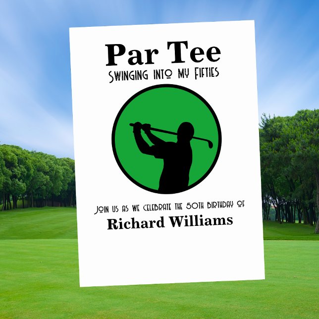 Golf Player Swinging into My Fifties 50th Birthday Invitation (Creator Uploaded)