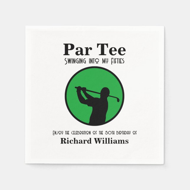 Golf Player Swinging into My Fifties 50th Birthday Napkin (Front)