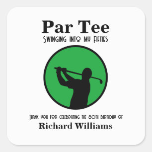 Golf Player Swinging into My Fifties 50th Birthday Square Sticker