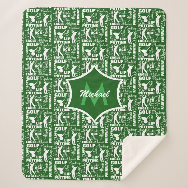Golf Player Theme Cool Monogrammed Sherpa Blanket (Front)